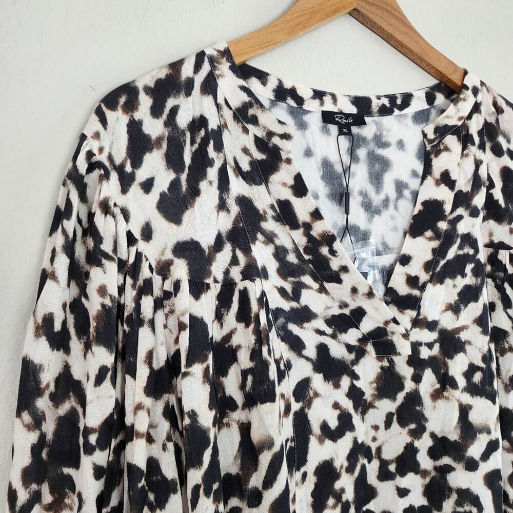 Rails Fable Blurred Cheetah Print V-Neck Blouse Flounce Sleeve NWT XLarge XL - Picture 9 of 16